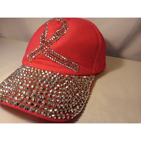 5/$25 NEW Breast Cancer Awareness Bedazzled Pink Baseball Hat 1 Size Fits All - Picture 2 of 8